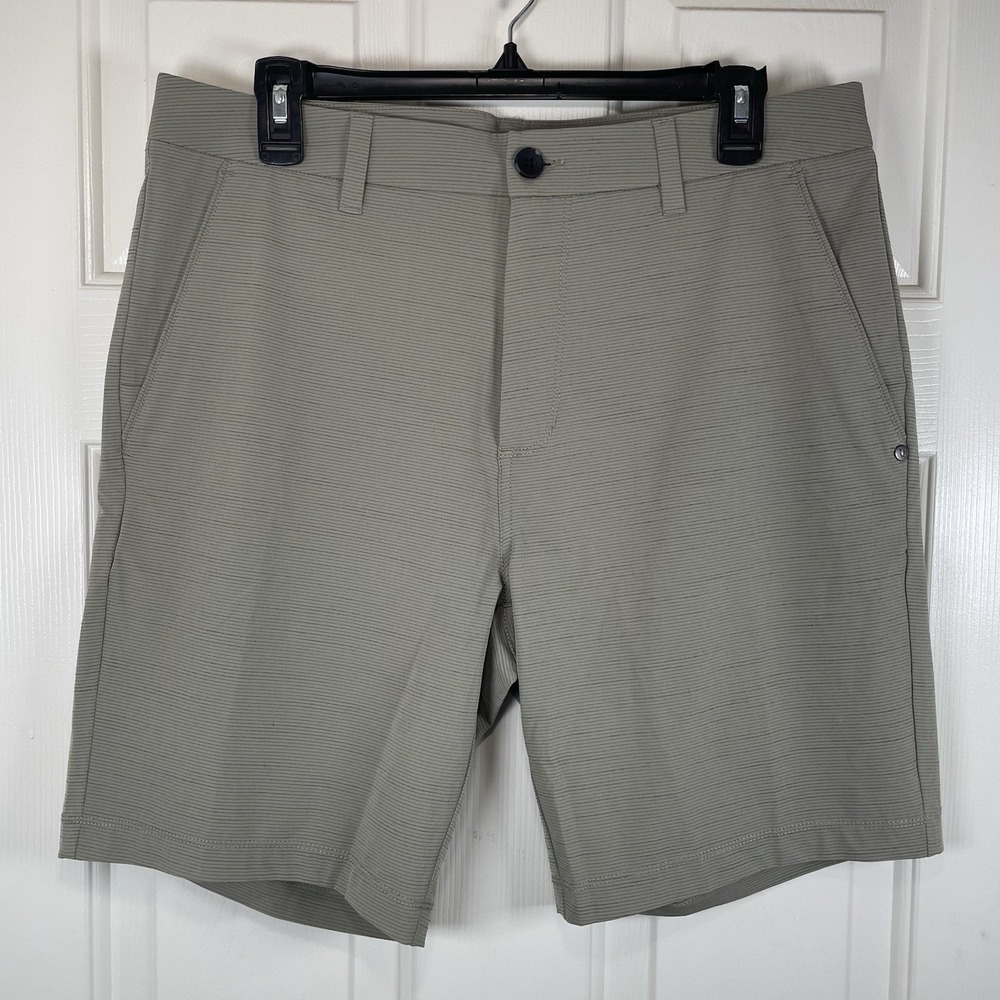 Vuori Meta Chino Shorts Men 32 Grey Striped‎ 8" Inseam Wicking 4 Way Stretch EUC - Picture 2 of 6